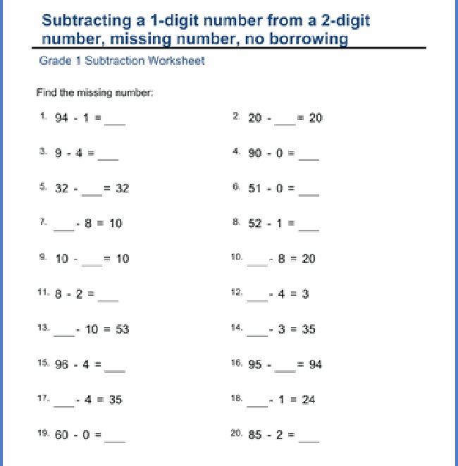 1st Grade Subtraction Worksheets - free & printable