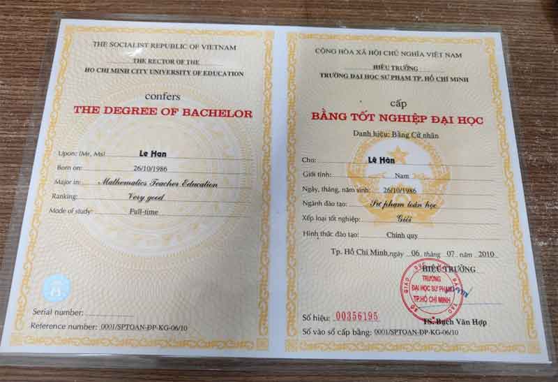 Bằng cấp của Thầy LÊ HÀN