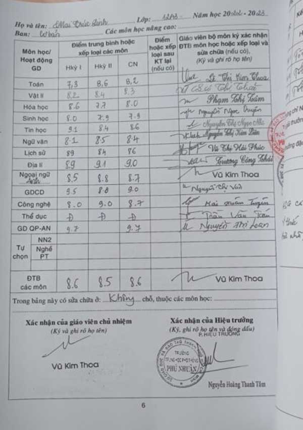 Hình ảnh bảng điểm của Sinh viên Mai Trúc Linh - Gia sư Ielts của trung tâm gia sư Tâm Tài Đức 1
