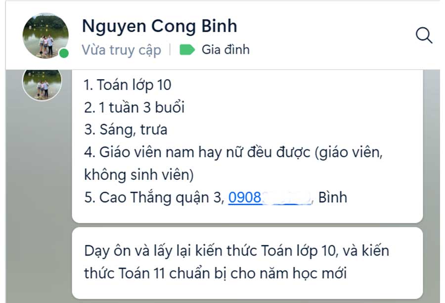Anh Nguyễn Công Bình đăng ký cho con học toán lớp 10