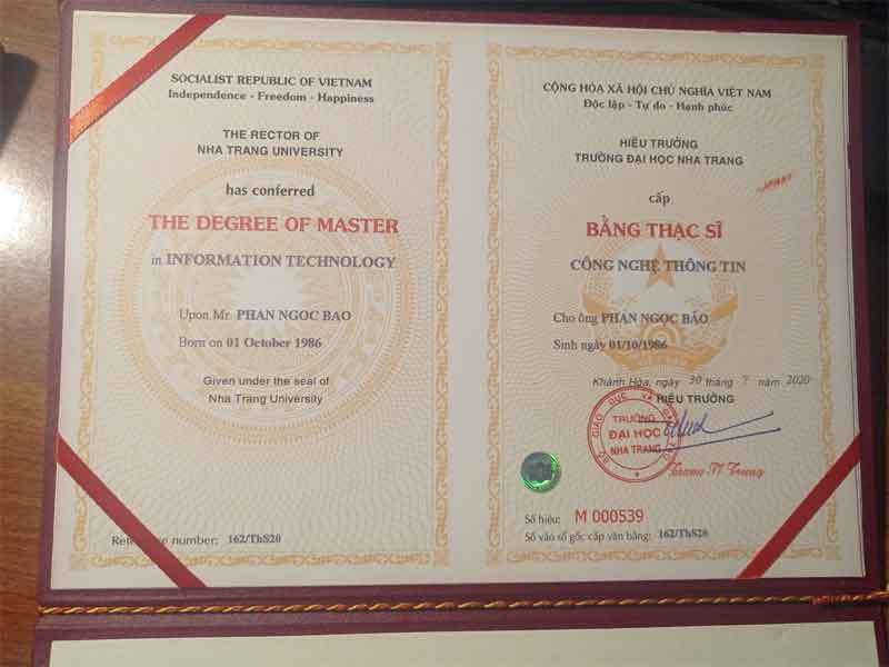 Bằng thạc sĩ của thầy Phan Ngọc Bảo